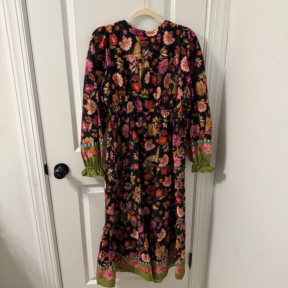 &merci Small Smocked Long Sleeve Floral Midi Tiered Dress - Picture 6 of 10